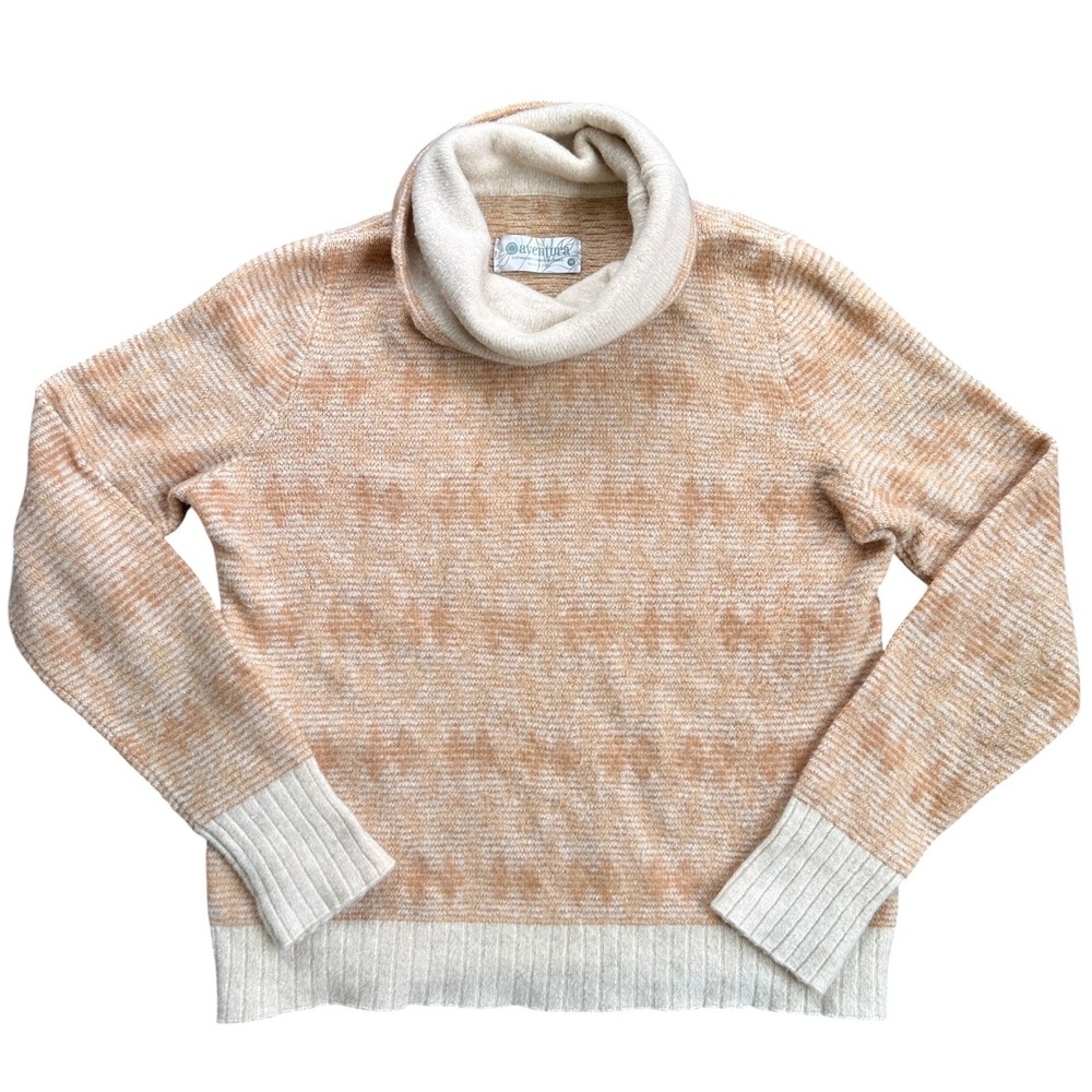 Aventura Cowl Neck Sweater Women Medium Peach Cream Fair Isle Knit Excellent